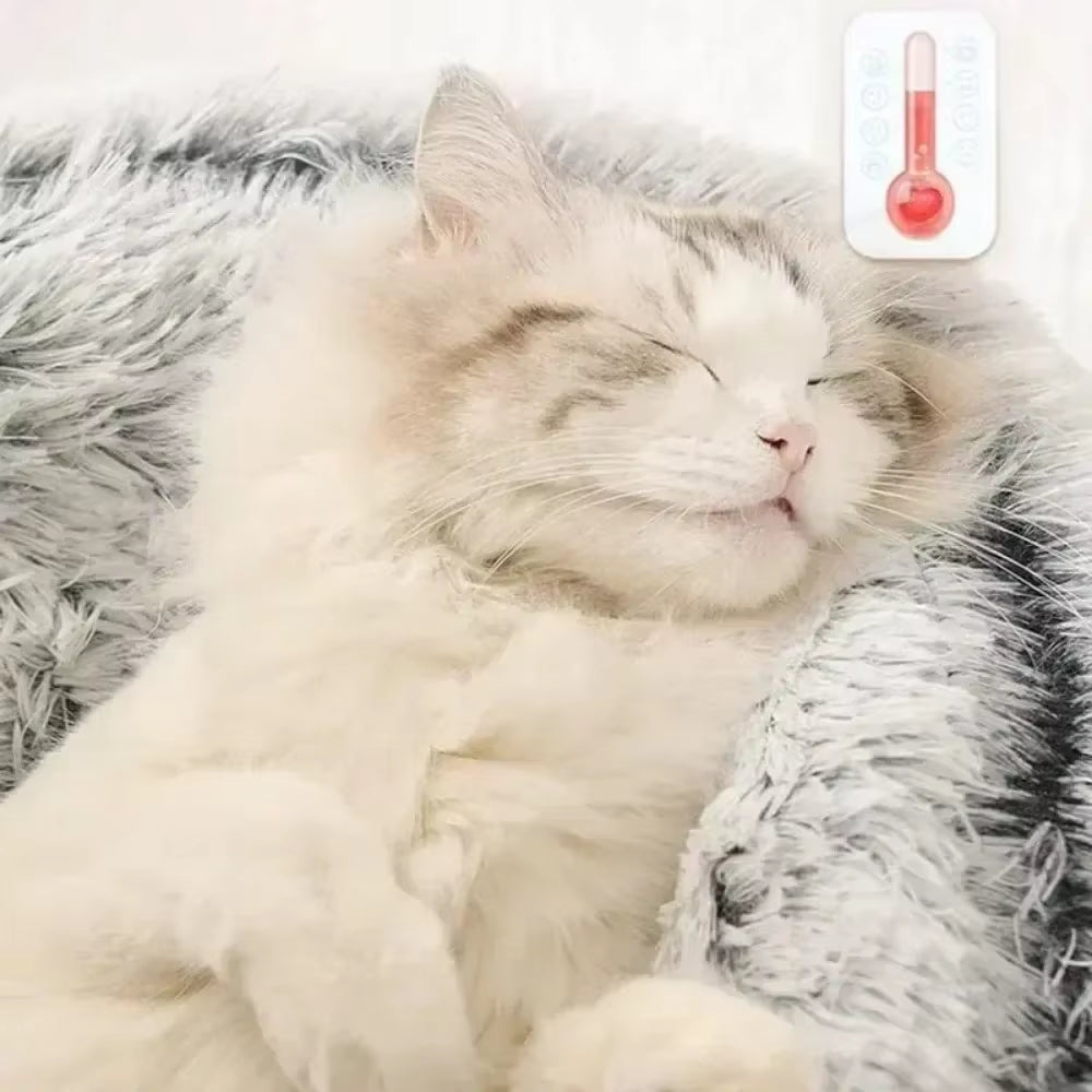 Long Soft Plush round Cat Bed Comfortable Warm