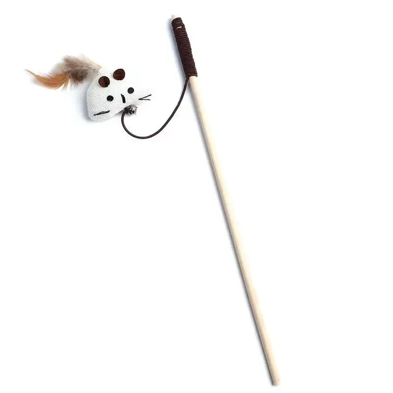 Teaser Feather Toys Kitten Funny Colorful Rod Cat Wand Toys Wood