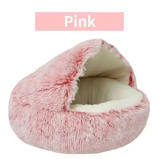 Long Soft Plush round Cat Bed Comfortable Warm
