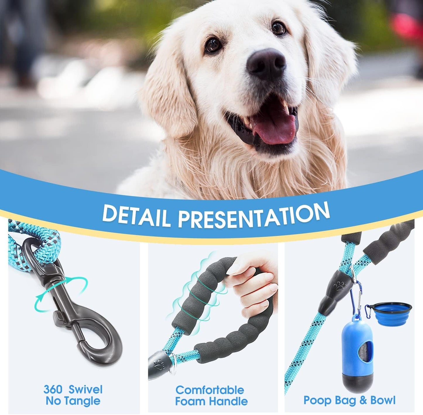 2 Packs 5/6 FT Dog Leash with Comfortable Padded Handle