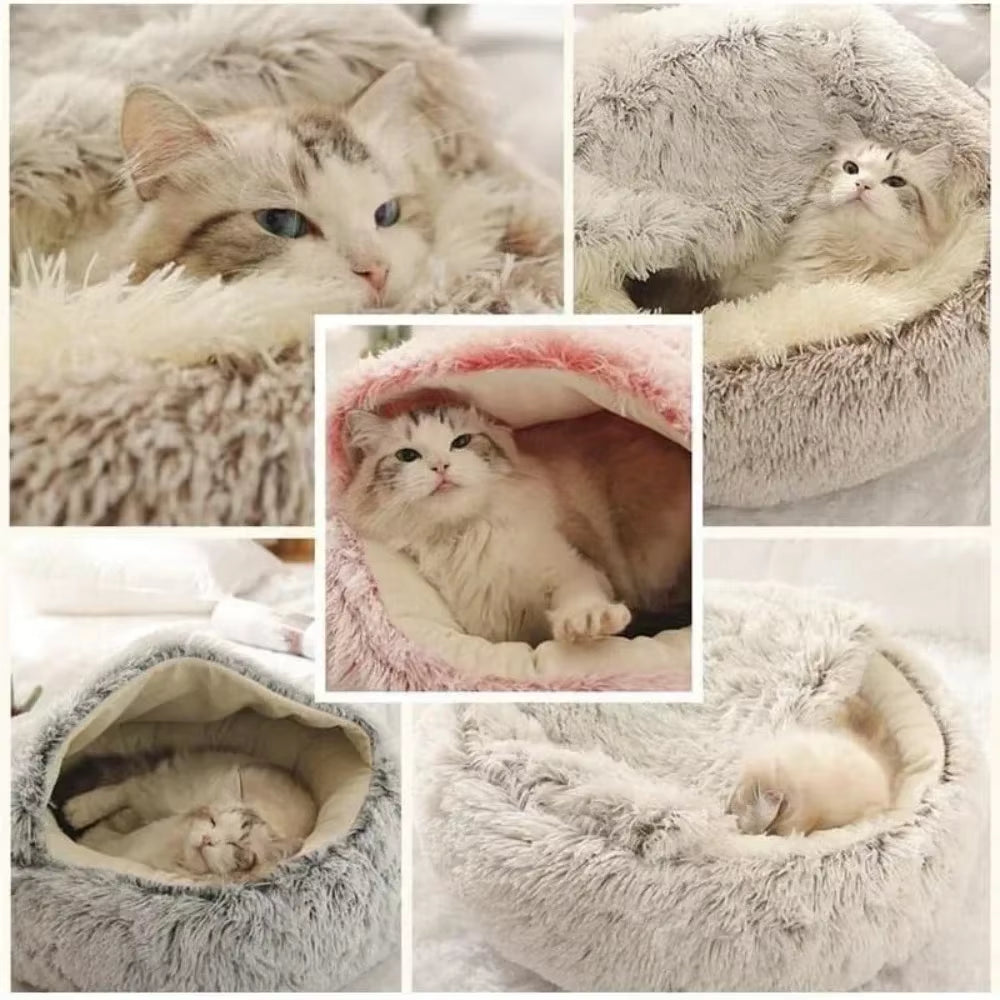 Long Soft Plush round Cat Bed Comfortable Warm