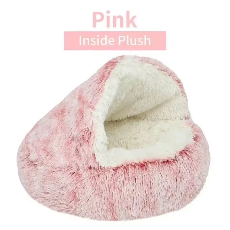 Long Soft Plush round Cat Bed Comfortable Warm