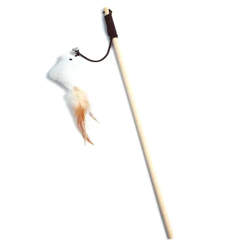 Teaser Feather Toys Kitten Funny Colorful Rod Cat Wand Toys Wood