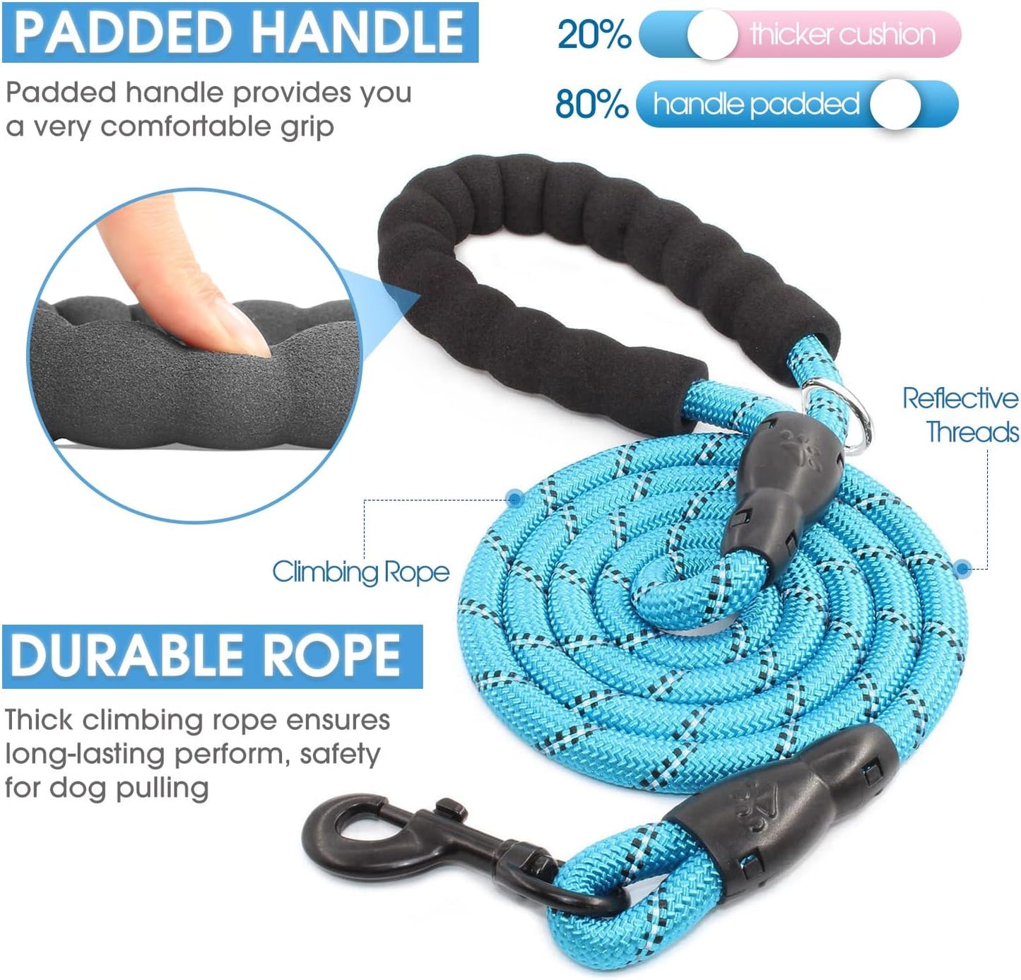 2 Packs 5/6 FT Dog Leash with Comfortable Padded Handle