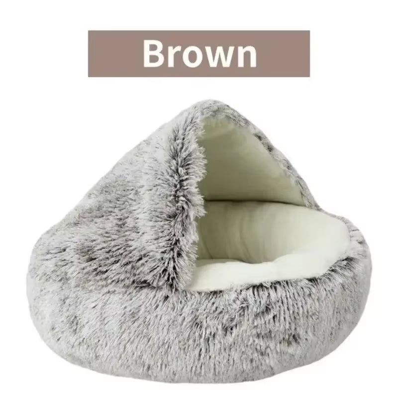 Long Soft Plush round Cat Bed Comfortable Warm