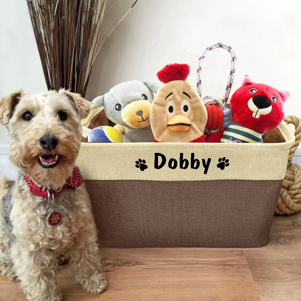 Custom Dog Toys Storage Bins Canvas Collapsible Dog Accessories Storage