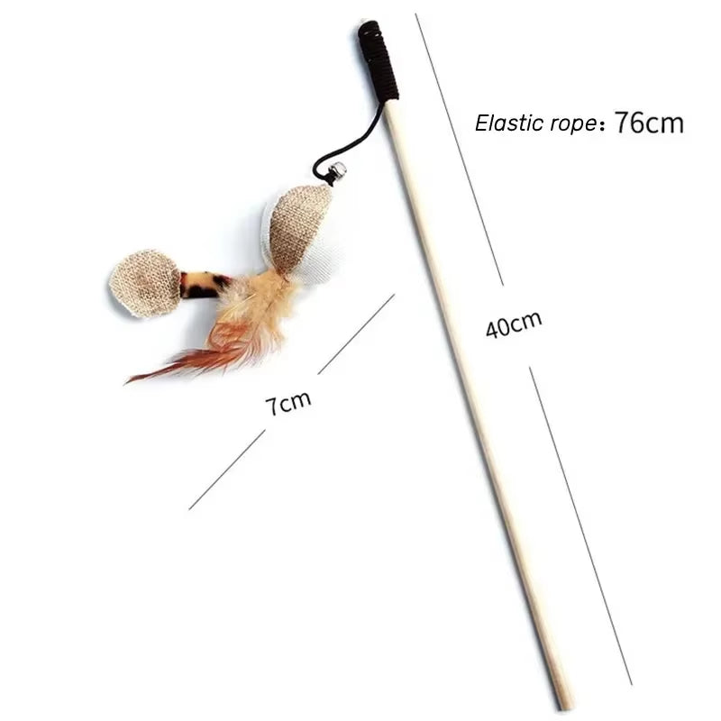 Teaser Feather Toys Kitten Funny Colorful Rod Cat Wand Toys Wood