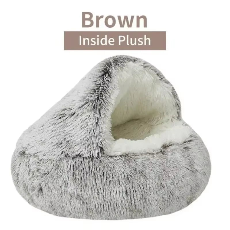 Long Soft Plush round Cat Bed Comfortable Warm
