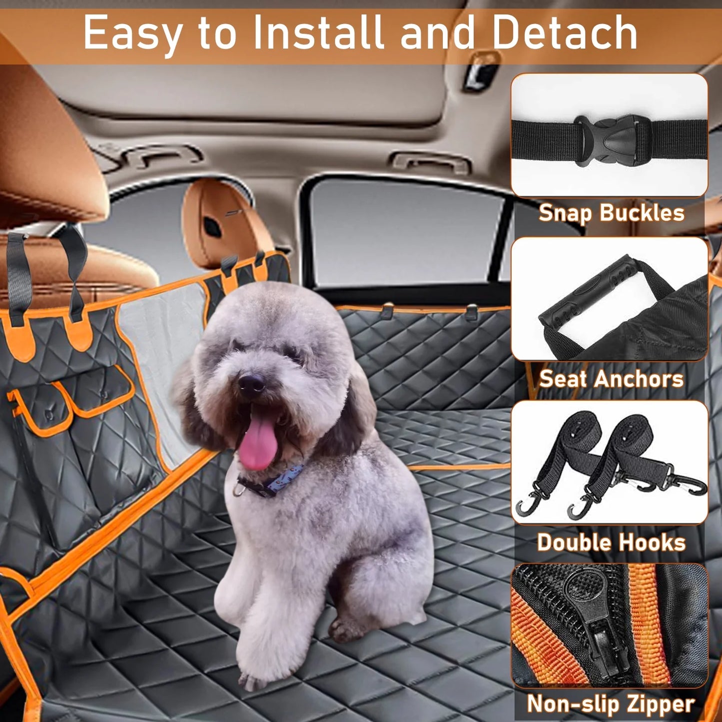 600D Heavy Dog Seat Cover for Back Seat, Durable Large Dog Car Seat Cover with 2 Seat Belts, Back Seat Cover for Travel Pet Supplies, 100% Waterproof Dog Hammock for Car, SUV, Truck