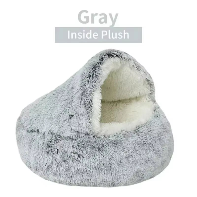 Long Soft Plush round Cat Bed Comfortable Warm 