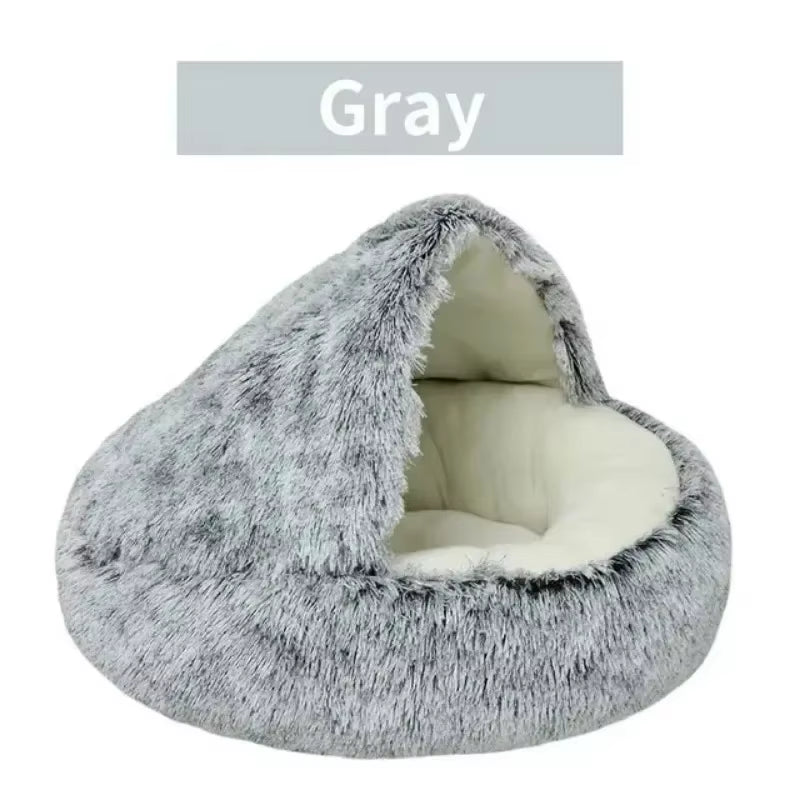 Long Soft Plush round Cat Bed Comfortable Warm 