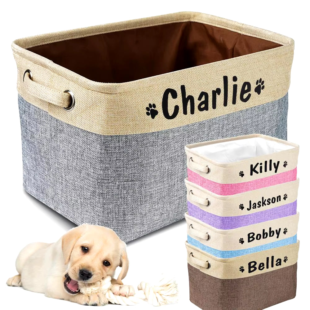 Custom Dog Toys Storage Bins Canvas Collapsible Dog Accessories Storage 