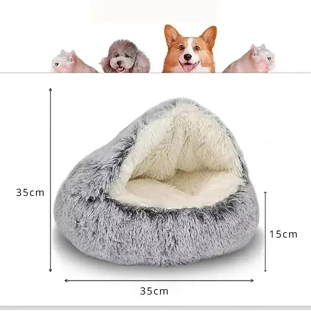 Long Soft Plush round Cat Bed Comfortable Warm 