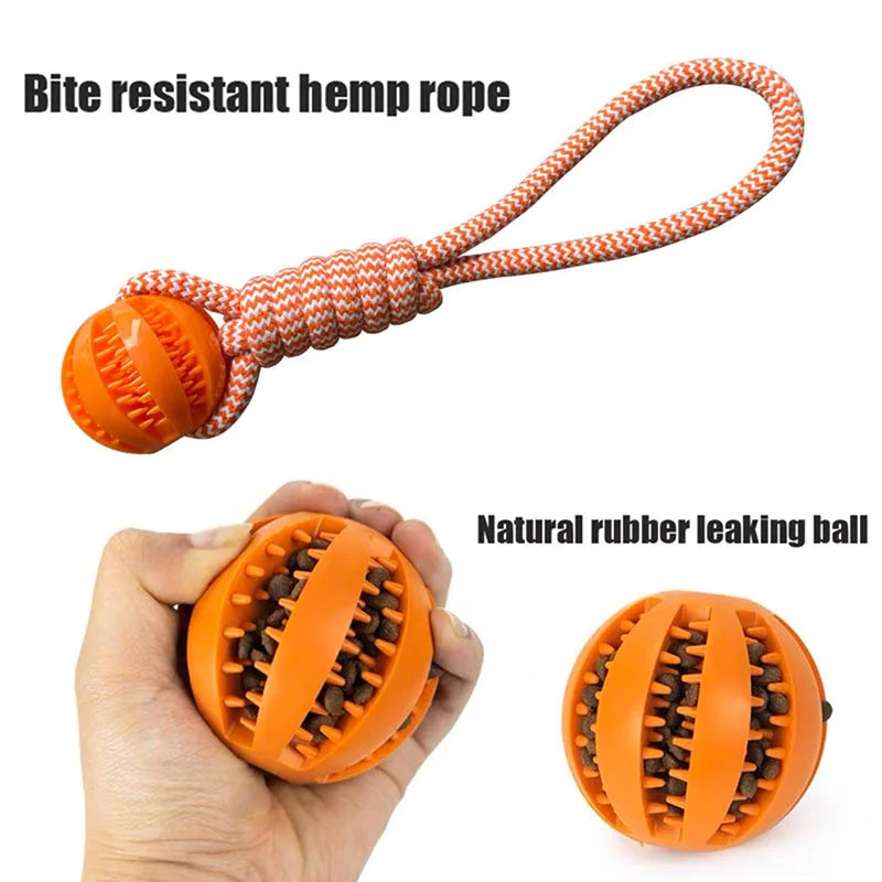  Balls Interactive Treat Rope Rubber Leaking Balls  Chewing Bite Resistant Pet Tooth Cleaning