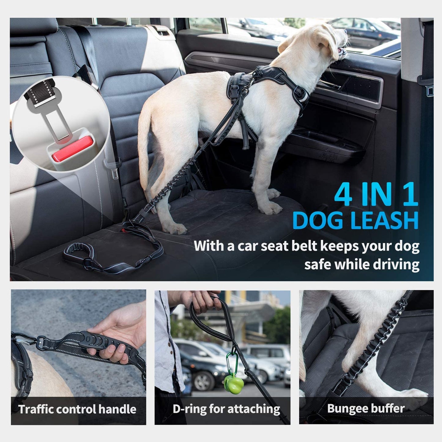 Multifunctional Leash with Car Seatbelt 