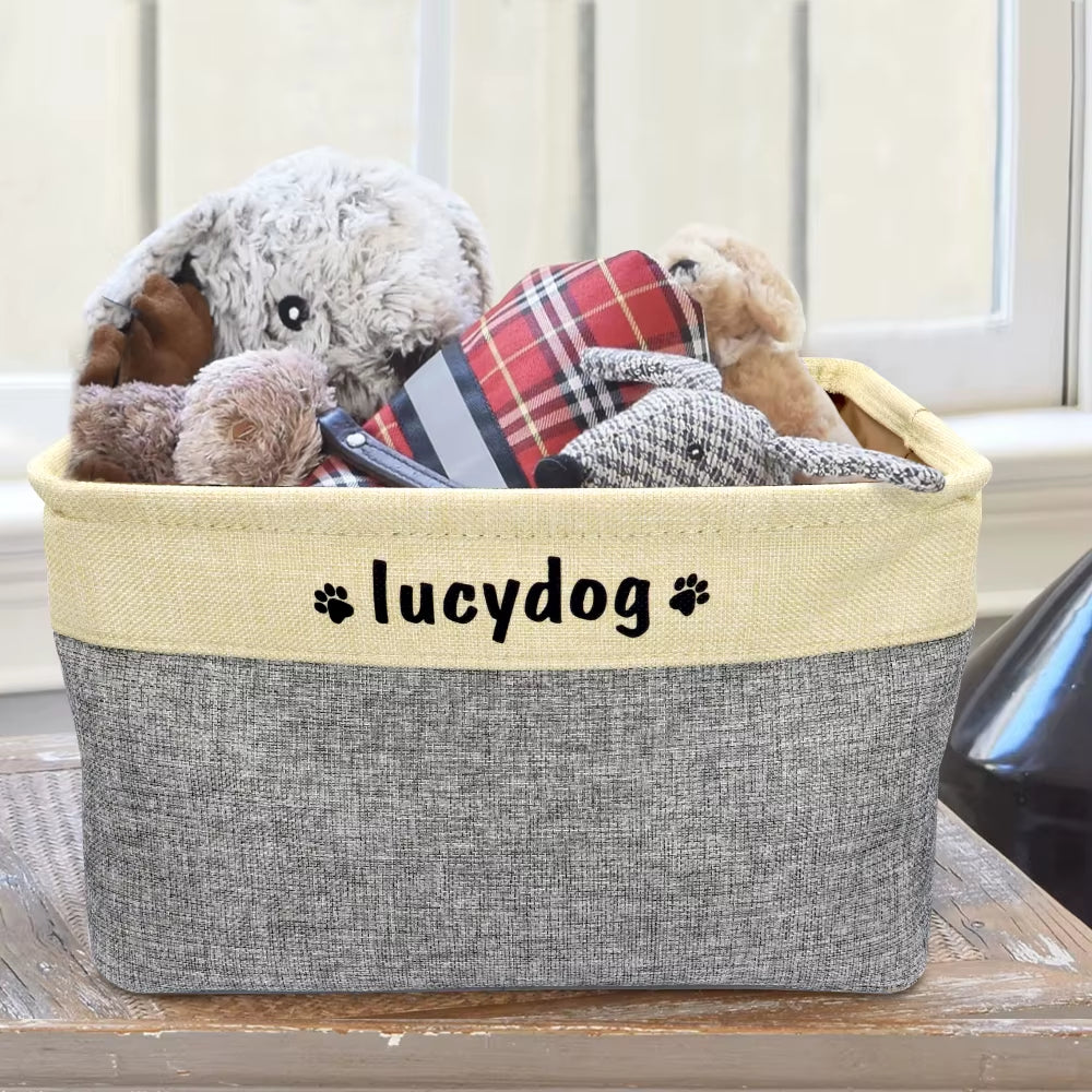 Custom Dog Toys Storage Bins Canvas Collapsible Dog Accessories Storage 